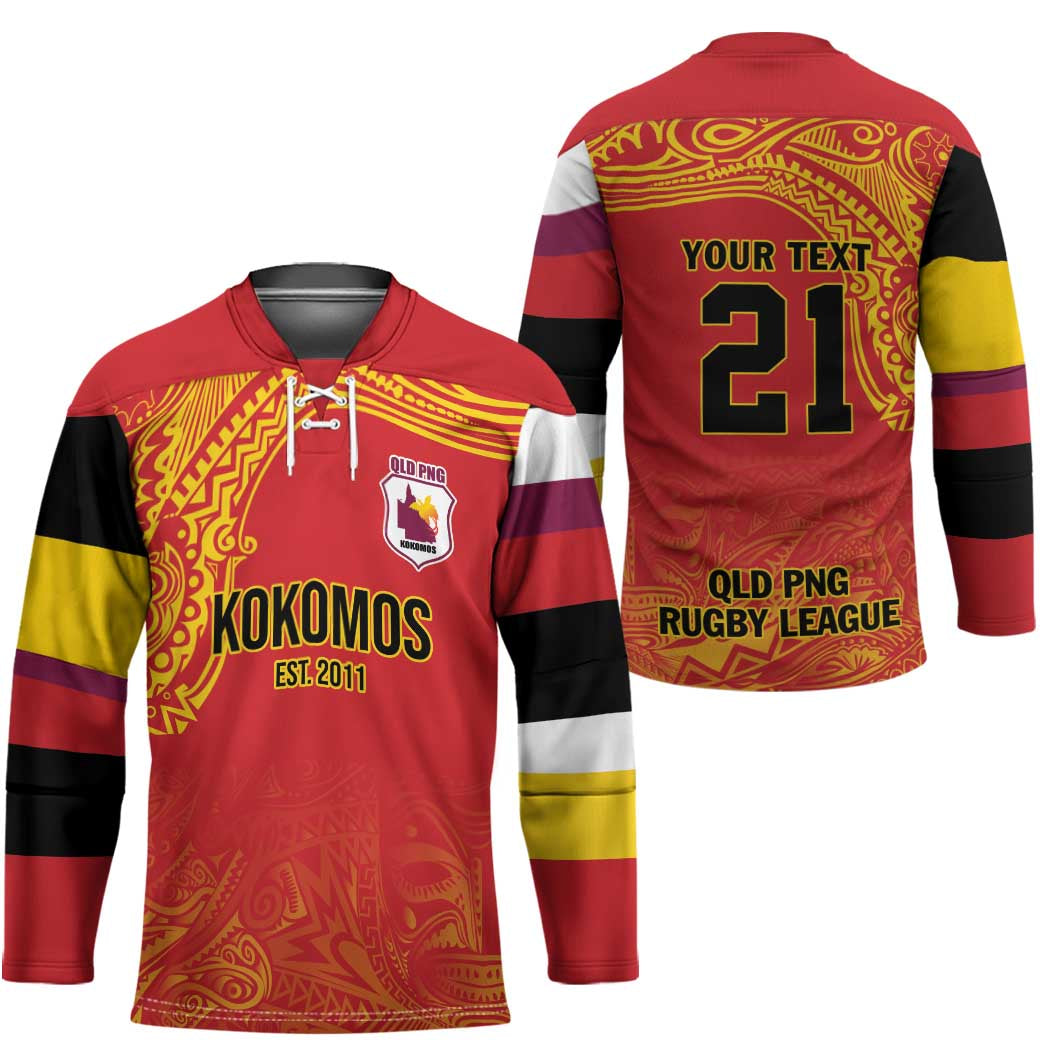 Queensland Papua New Guinea Custom Hockey Jersey All Red Pacific PNG Tribal Style - Aussie Hoodie