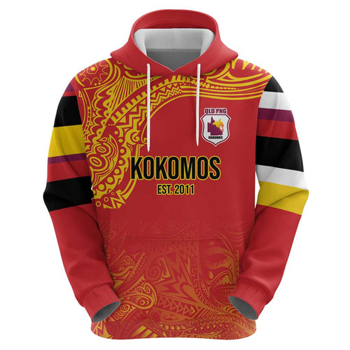 Queensland Papua New Guinea Custom Hoodie All Red Pacific PNG Tribal Style