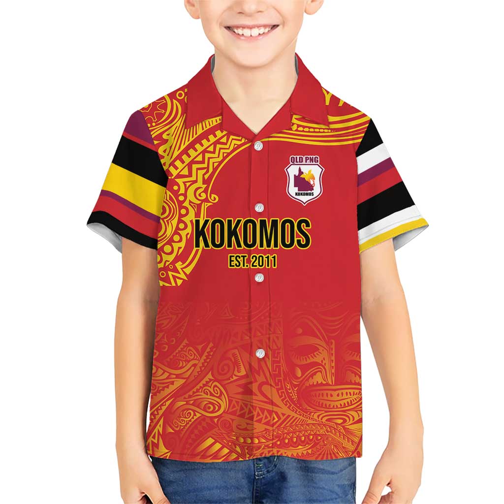 Queensland Papua New Guinea Custom Kid Hawaiian Shirt All Red Pacific PNG Tribal Style