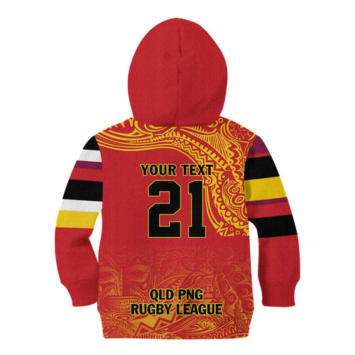 Queensland Papua New Guinea Custom Kid Hoodie All Red Pacific PNG Tribal Style