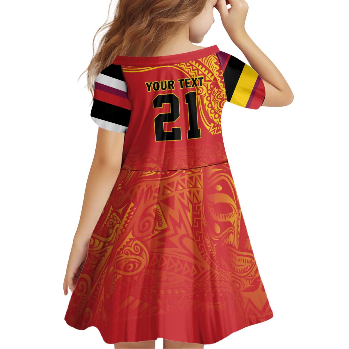 Queensland Papua New Guinea Custom Kid Short Sleeve Dress All Red Pacific PNG Tribal Style