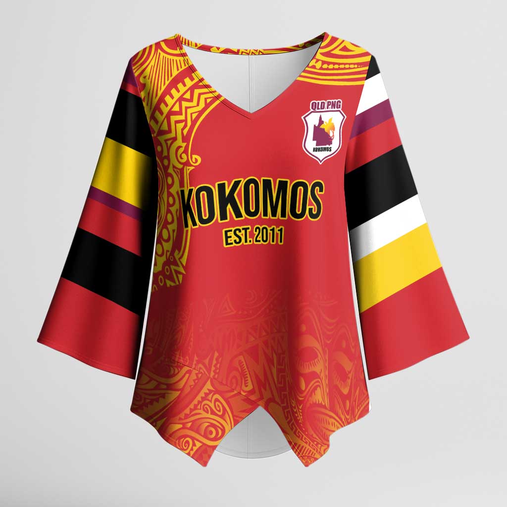 Queensland Papua New Guinea Custom Kimono Sleeve Blouse All Red Pacific PNG Tribal Style - Aussie Hoodie