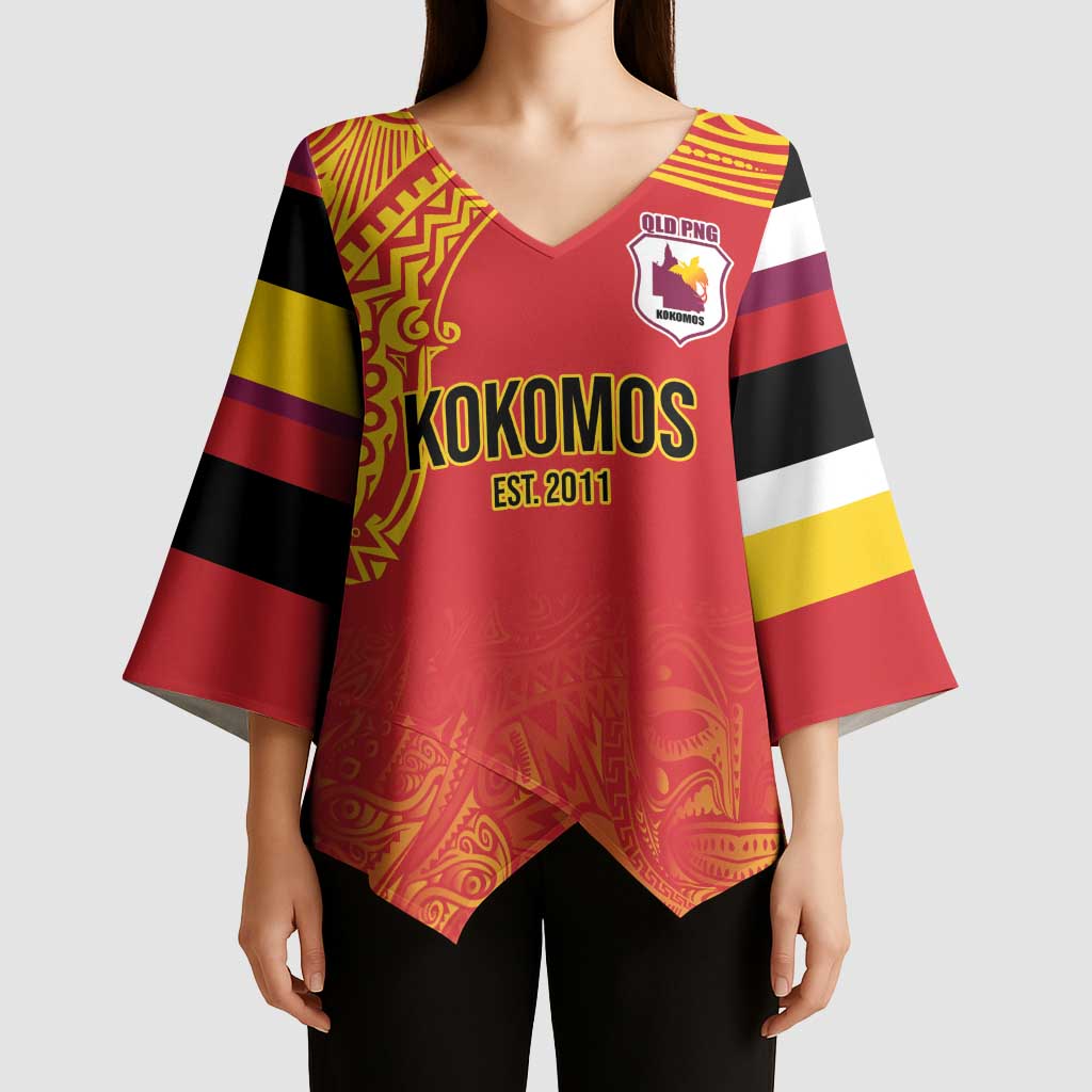 Queensland Papua New Guinea Custom Kimono Sleeve Blouse All Red Pacific PNG Tribal Style - Aussie Hoodie