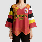 Queensland Papua New Guinea Custom Kimono Sleeve Blouse All Red Pacific PNG Tribal Style - Aussie Hoodie