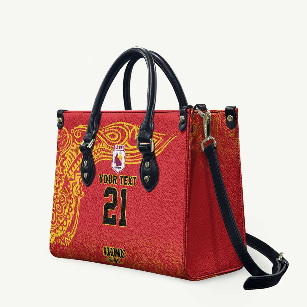 Queensland Papua New Guinea Custom Leather Bag All Red Pacific PNG Tribal Style - Aussie Hoodie