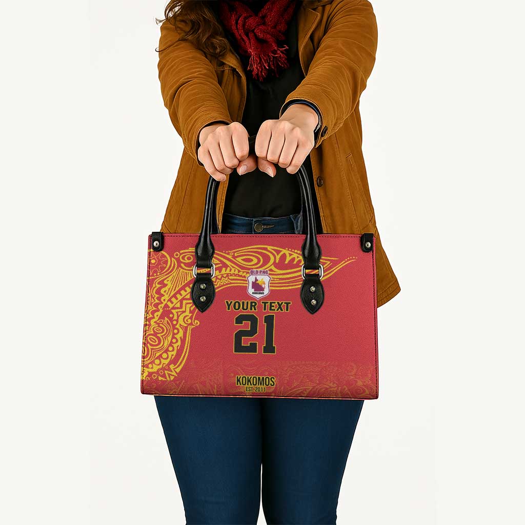 Queensland Papua New Guinea Custom Leather Bag All Red Pacific PNG Tribal Style - Aussie Hoodie