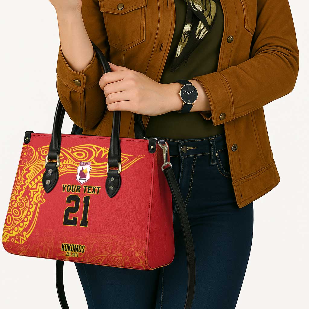 Queensland Papua New Guinea Custom Leather Bag All Red Pacific PNG Tribal Style - Aussie Hoodie