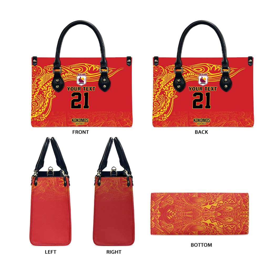Queensland Papua New Guinea Custom Leather Bag All Red Pacific PNG Tribal Style - Aussie Hoodie
