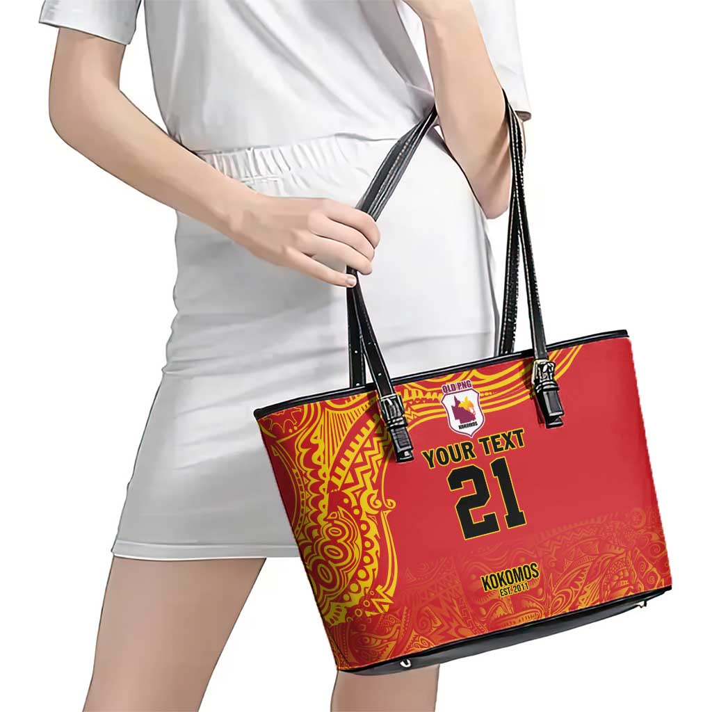 Queensland Papua New Guinea Custom Leather Tote Bag All Red Pacific PNG Tribal Style