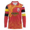Queensland Papua New Guinea Custom Long Sleeve Polo Shirt All Red Pacific PNG Tribal Style