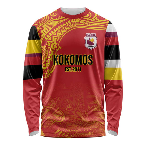 Queensland Papua New Guinea Custom Long Sleeve Shirt All Red Pacific PNG Tribal Style