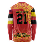 Queensland Papua New Guinea Custom Long Sleeve Shirt All Red Pacific PNG Tribal Style