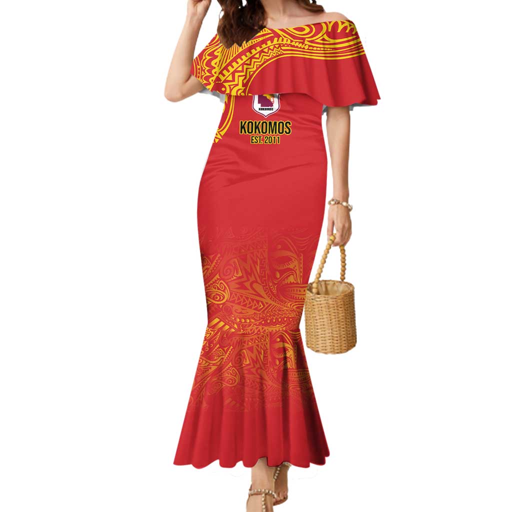 Queensland Papua New Guinea Custom Mermaid Dress All Red Pacific PNG Tribal Style