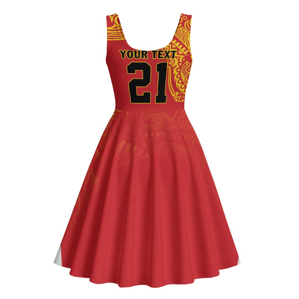 Queensland Papua New Guinea Custom Midi Dress All Red Pacific PNG Tribal Style - Aussie Hoodie