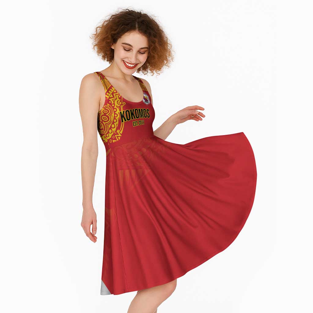Queensland Papua New Guinea Custom Midi Dress All Red Pacific PNG Tribal Style - Aussie Hoodie