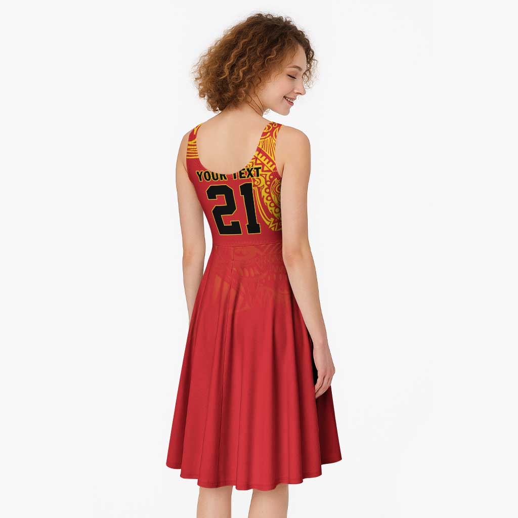 Queensland Papua New Guinea Custom Midi Dress All Red Pacific PNG Tribal Style - Aussie Hoodie