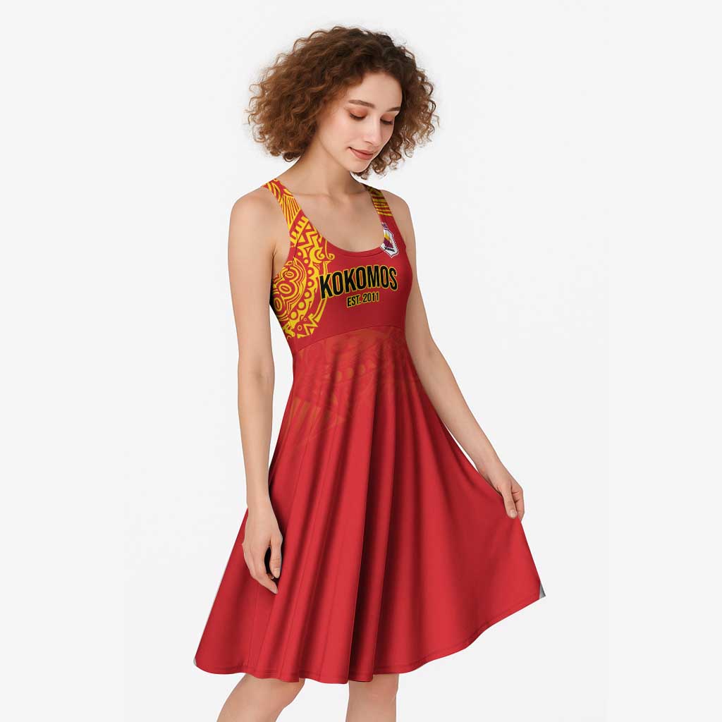 Queensland Papua New Guinea Custom Midi Dress All Red Pacific PNG Tribal Style - Aussie Hoodie