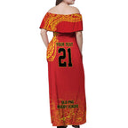 Queensland Papua New Guinea Custom Off Shoulder Maxi Dress All Red Pacific PNG Tribal Style