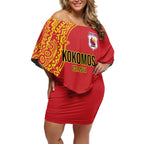 Queensland Papua New Guinea Custom Off Shoulder Short Dress All Red Pacific PNG Tribal Style