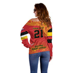Queensland Papua New Guinea Custom Off Shoulder Sweater All Red Pacific PNG Tribal Style