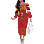 Queensland Papua New Guinea Custom Off The Shoulder Long Sleeve Dress All Red Pacific PNG Tribal Style