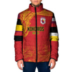Queensland Papua New Guinea Custom Padded Jacket All Red Pacific PNG Tribal Style - Aussie Hoodie