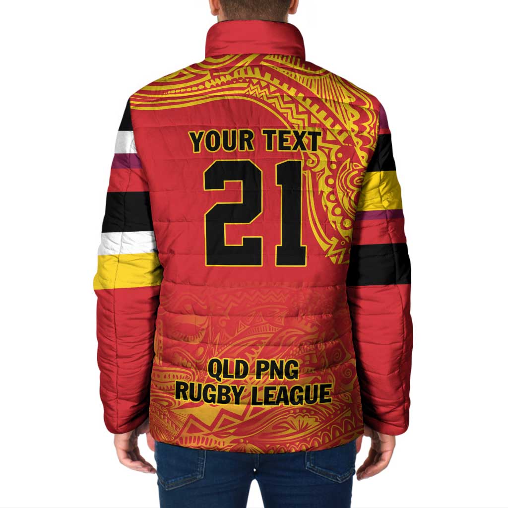 Queensland Papua New Guinea Custom Padded Jacket All Red Pacific PNG Tribal Style - Aussie Hoodie