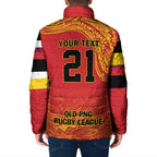 Queensland Papua New Guinea Custom Padded Jacket All Red Pacific PNG Tribal Style - Aussie Hoodie