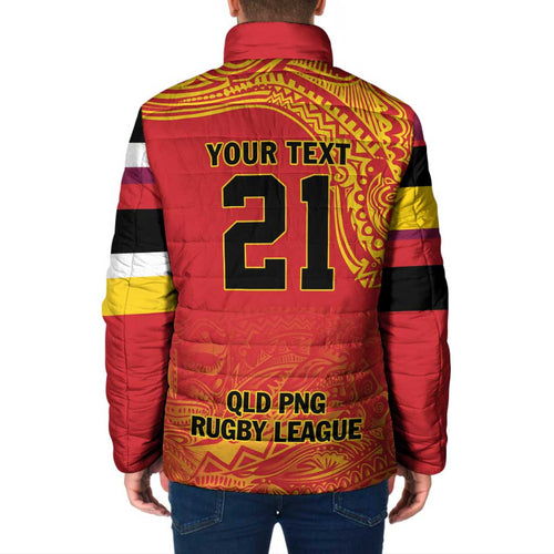 Queensland Papua New Guinea Custom Padded Jacket All Red Pacific PNG Tribal Style - Aussie Hoodie