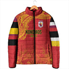 Queensland Papua New Guinea Custom Padded Jacket All Red Pacific PNG Tribal Style - Aussie Hoodie