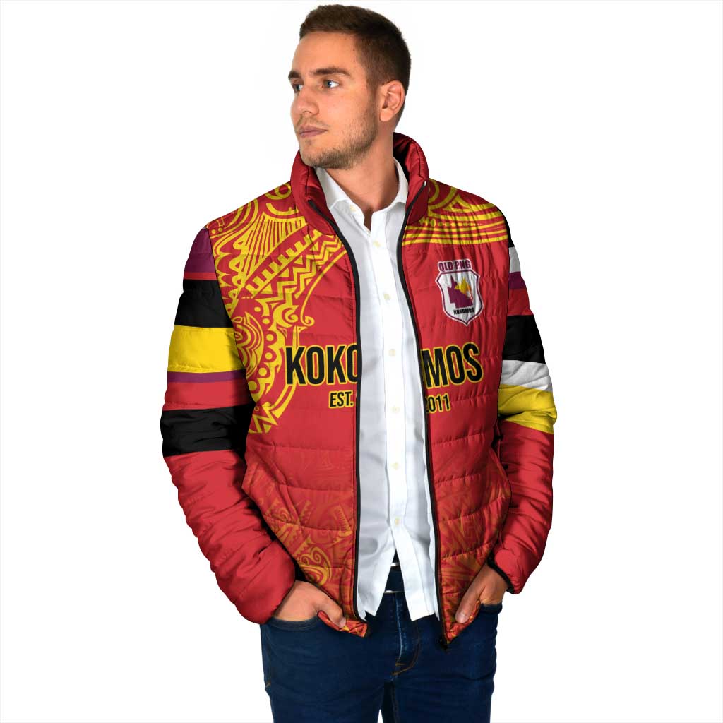 Queensland Papua New Guinea Custom Padded Jacket All Red Pacific PNG Tribal Style - Aussie Hoodie