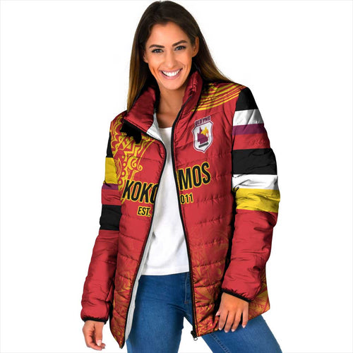 Queensland Papua New Guinea Custom Padded Jacket All Red Pacific PNG Tribal Style - Aussie Hoodie