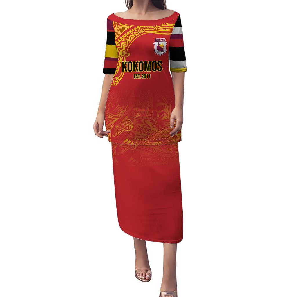 Queensland Papua New Guinea Custom Puletasi All Red Pacific PNG Tribal Style