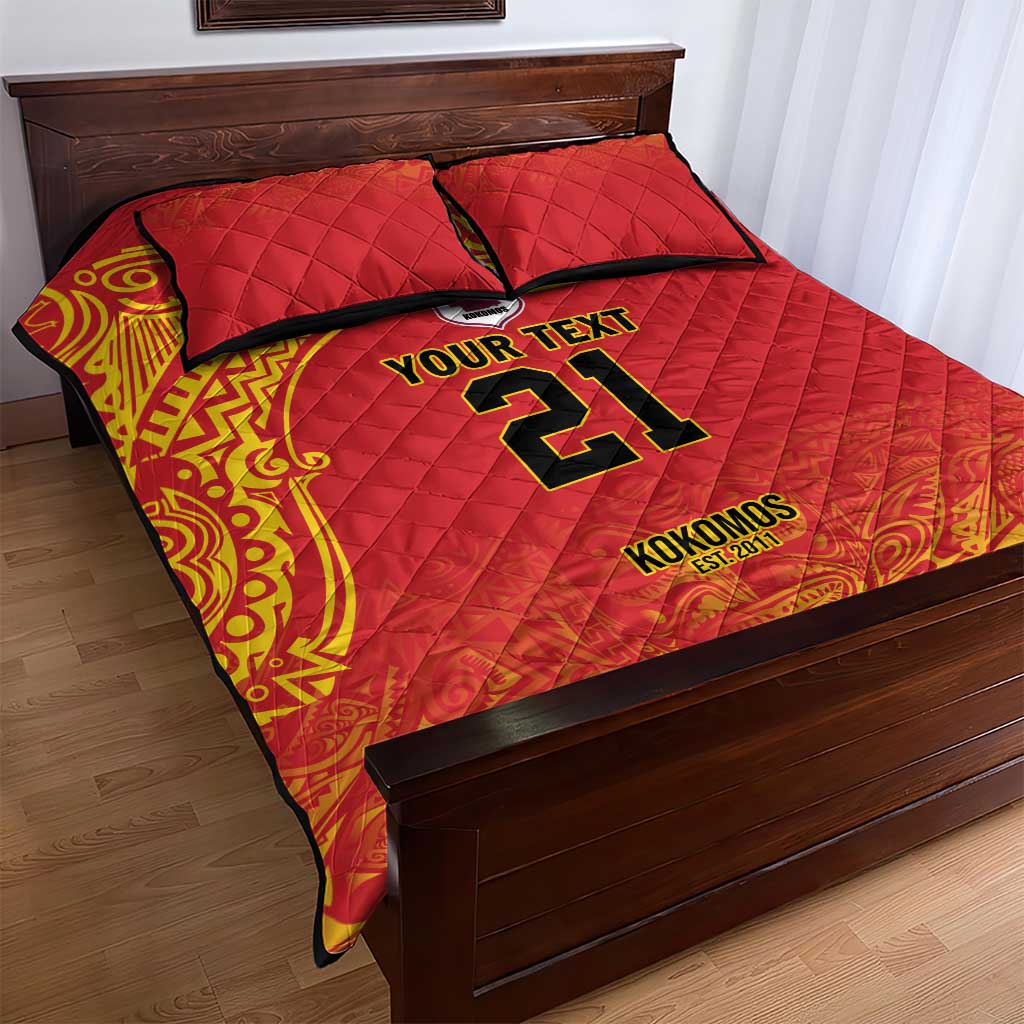 Queensland Papua New Guinea Custom Quilt Bed Set All Red Pacific PNG Tribal Style