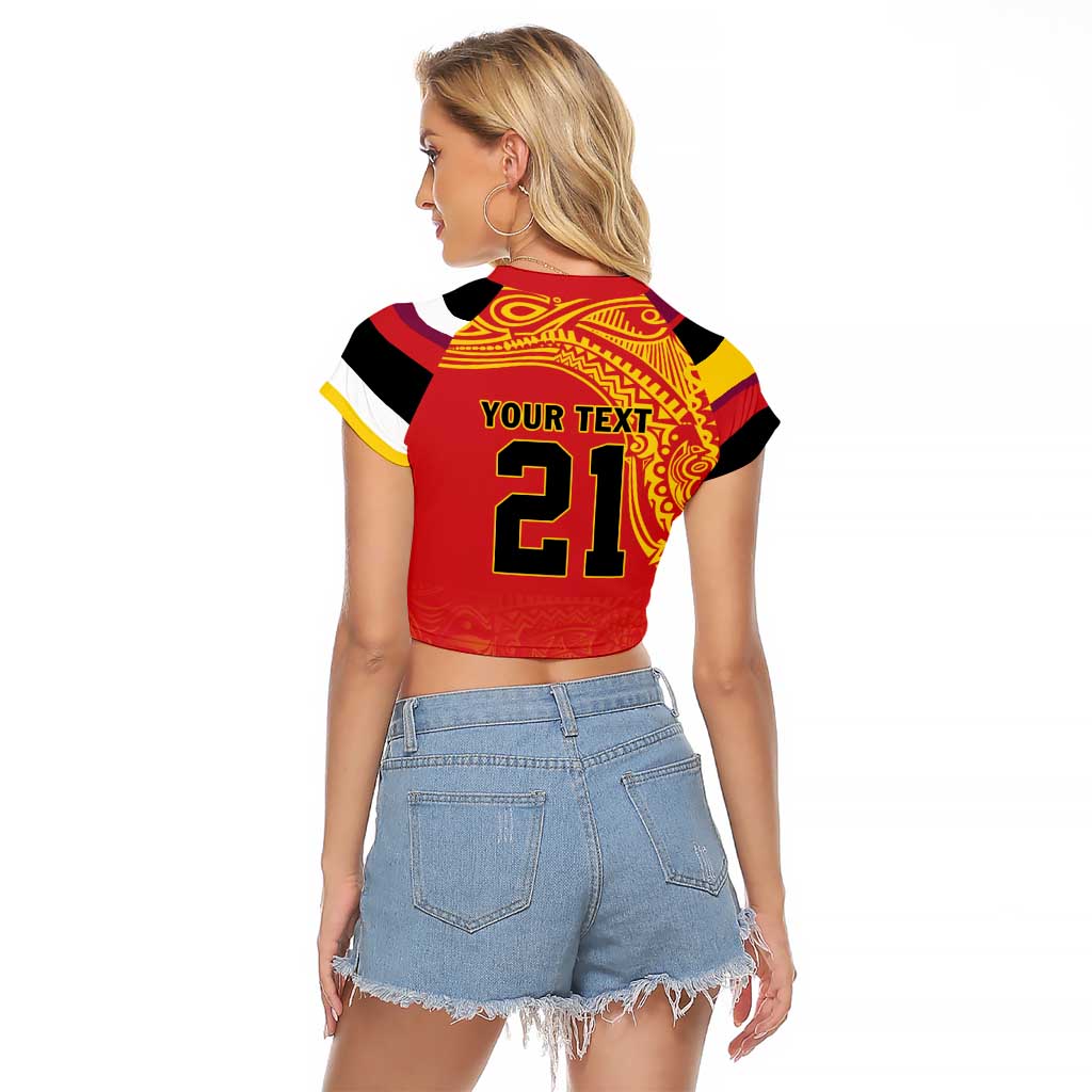 Queensland Papua New Guinea Custom Raglan Cropped T Shirt All Red Pacific PNG Tribal Style
