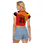 Queensland Papua New Guinea Custom Raglan Cropped T Shirt All Red Pacific PNG Tribal Style