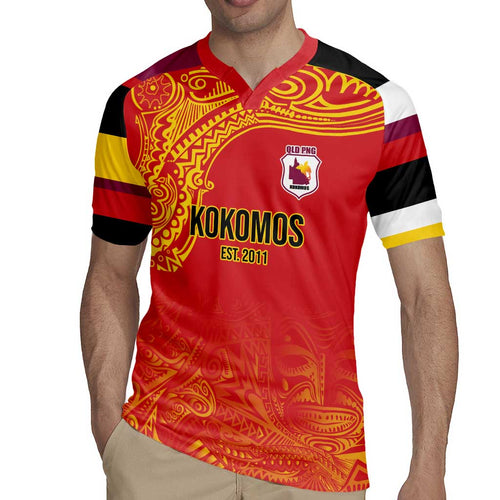 Queensland Papua New Guinea Custom Rugby Jersey All Red Pacific PNG Tribal Style