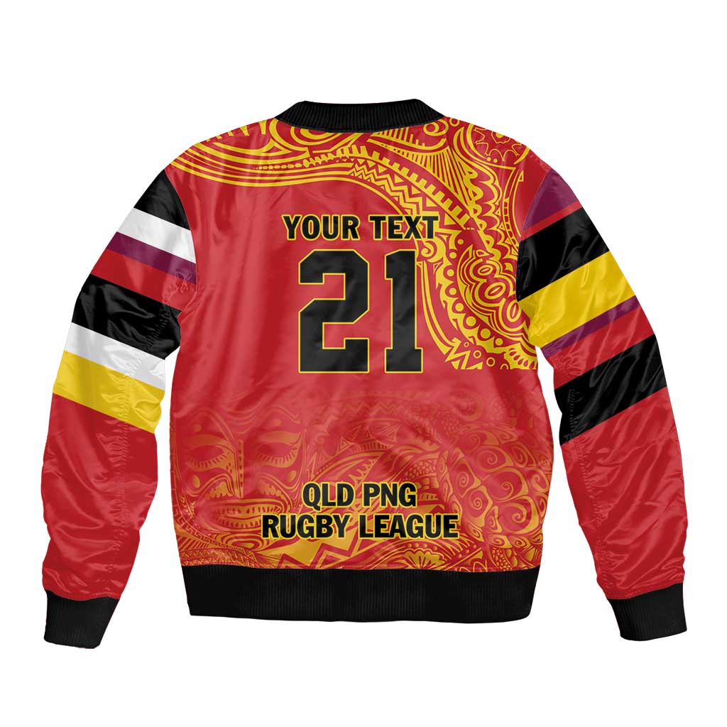 Queensland Papua New Guinea Custom Sleeve Zip Bomber Jacket All Red Pacific PNG Tribal Style