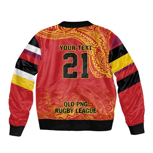 Queensland Papua New Guinea Custom Sleeve Zip Bomber Jacket All Red Pacific PNG Tribal Style