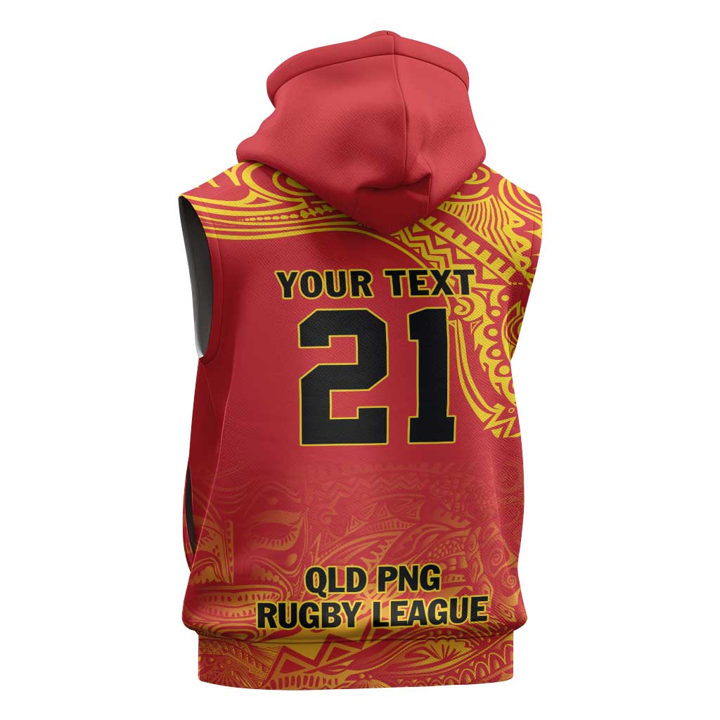 Queensland Papua New Guinea Custom Sleeveless Hoodie All Red Pacific PNG Tribal Style - Aussie Hoodie
