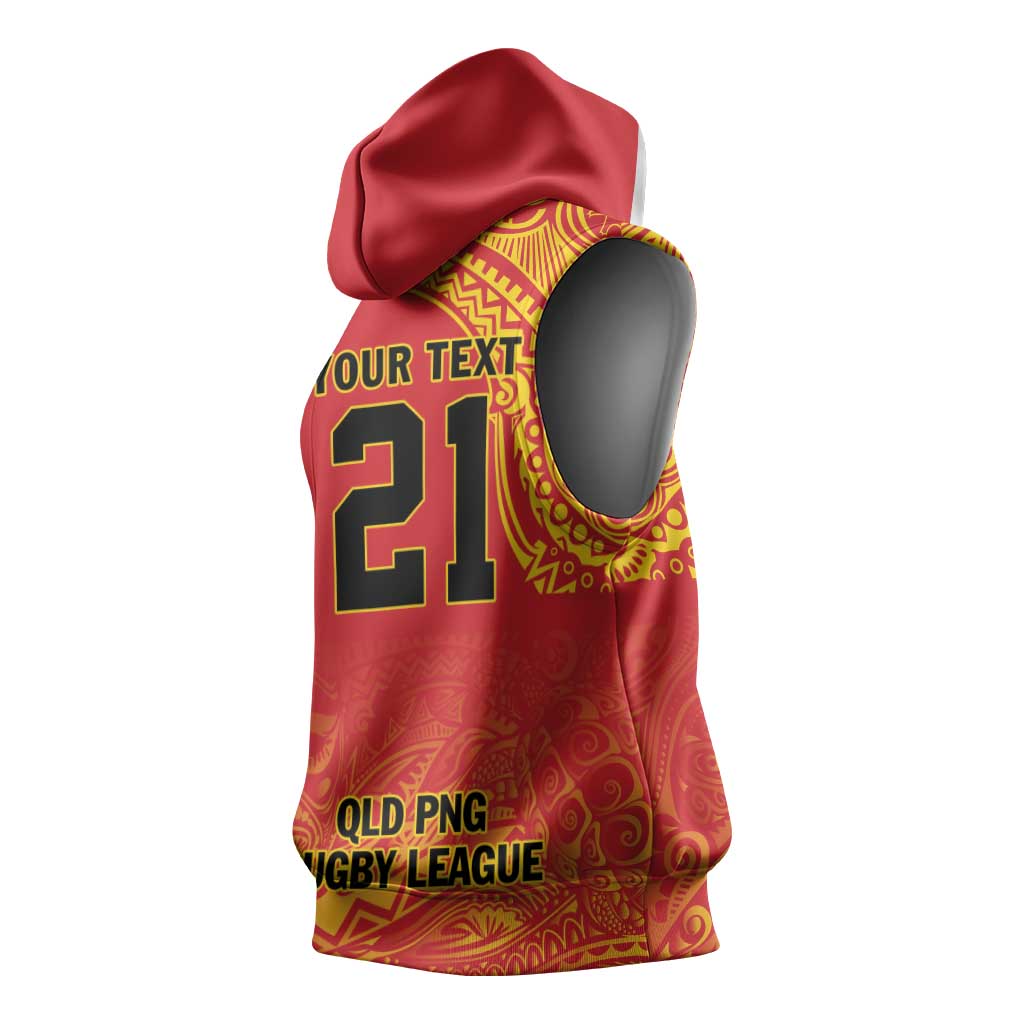 Queensland Papua New Guinea Custom Sleeveless Hoodie All Red Pacific PNG Tribal Style - Aussie Hoodie