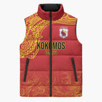Queensland Papua New Guinea Custom Sleeveless Puffer Jacket All Red Pacific PNG Tribal Style - Aussie Hoodie