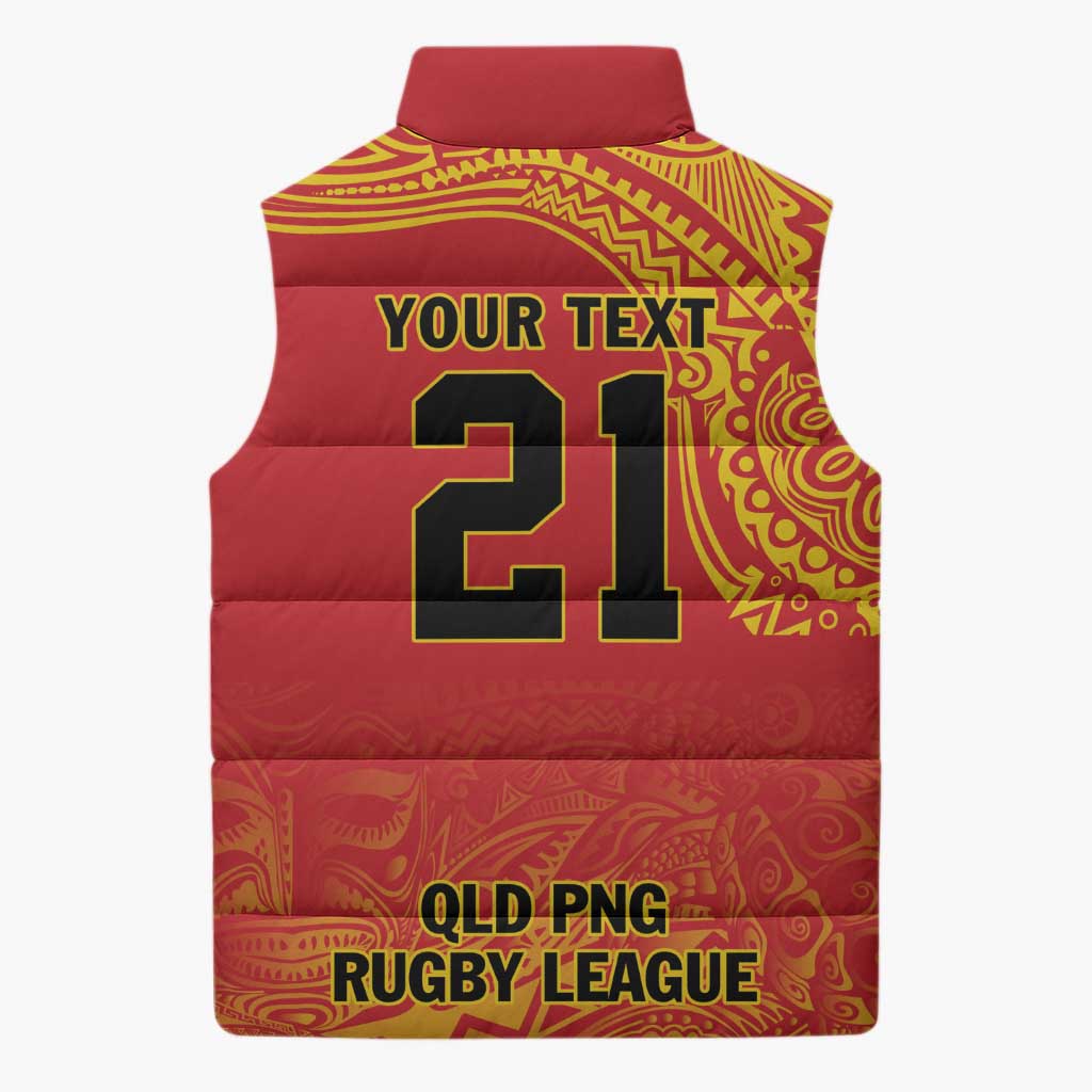 Queensland Papua New Guinea Custom Sleeveless Puffer Jacket All Red Pacific PNG Tribal Style - Aussie Hoodie