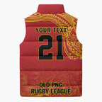 Queensland Papua New Guinea Custom Sleeveless Puffer Jacket All Red Pacific PNG Tribal Style - Aussie Hoodie