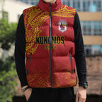 Queensland Papua New Guinea Custom Sleeveless Puffer Jacket All Red Pacific PNG Tribal Style - Aussie Hoodie