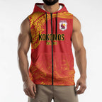 Queensland Papua New Guinea Custom Sleeveless Zip Hoodie All Red Pacific PNG Tribal Style LT9