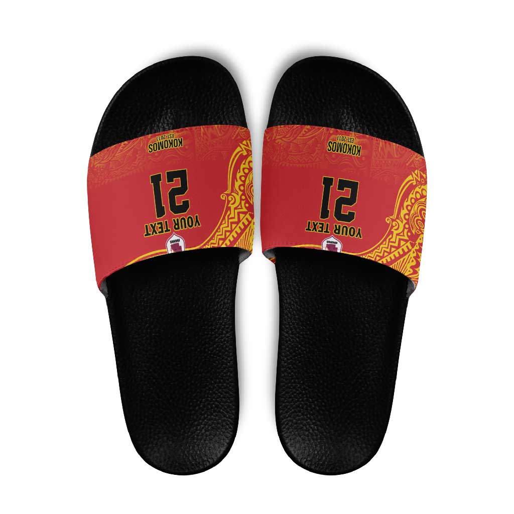 Queensland Papua New Guinea Custom Slide Sandals All Red Pacific PNG Tribal Style - Aussie Hoodie