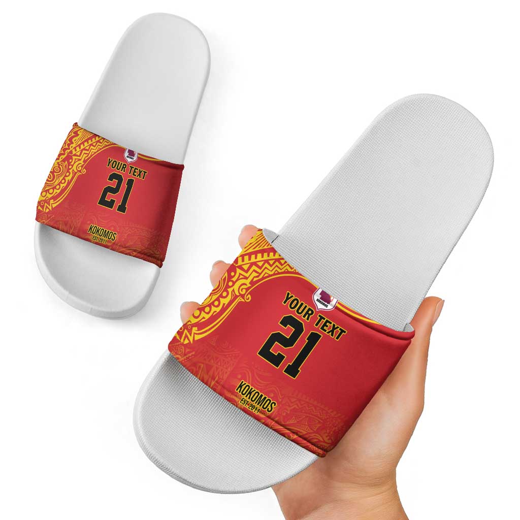 Queensland Papua New Guinea Custom Slide Sandals All Red Pacific PNG Tribal Style - Aussie Hoodie