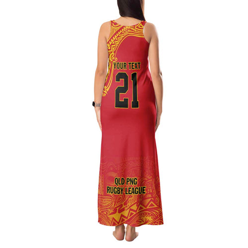 Queensland Papua New Guinea Custom Tank Maxi Dress All Red Pacific PNG Tribal Style