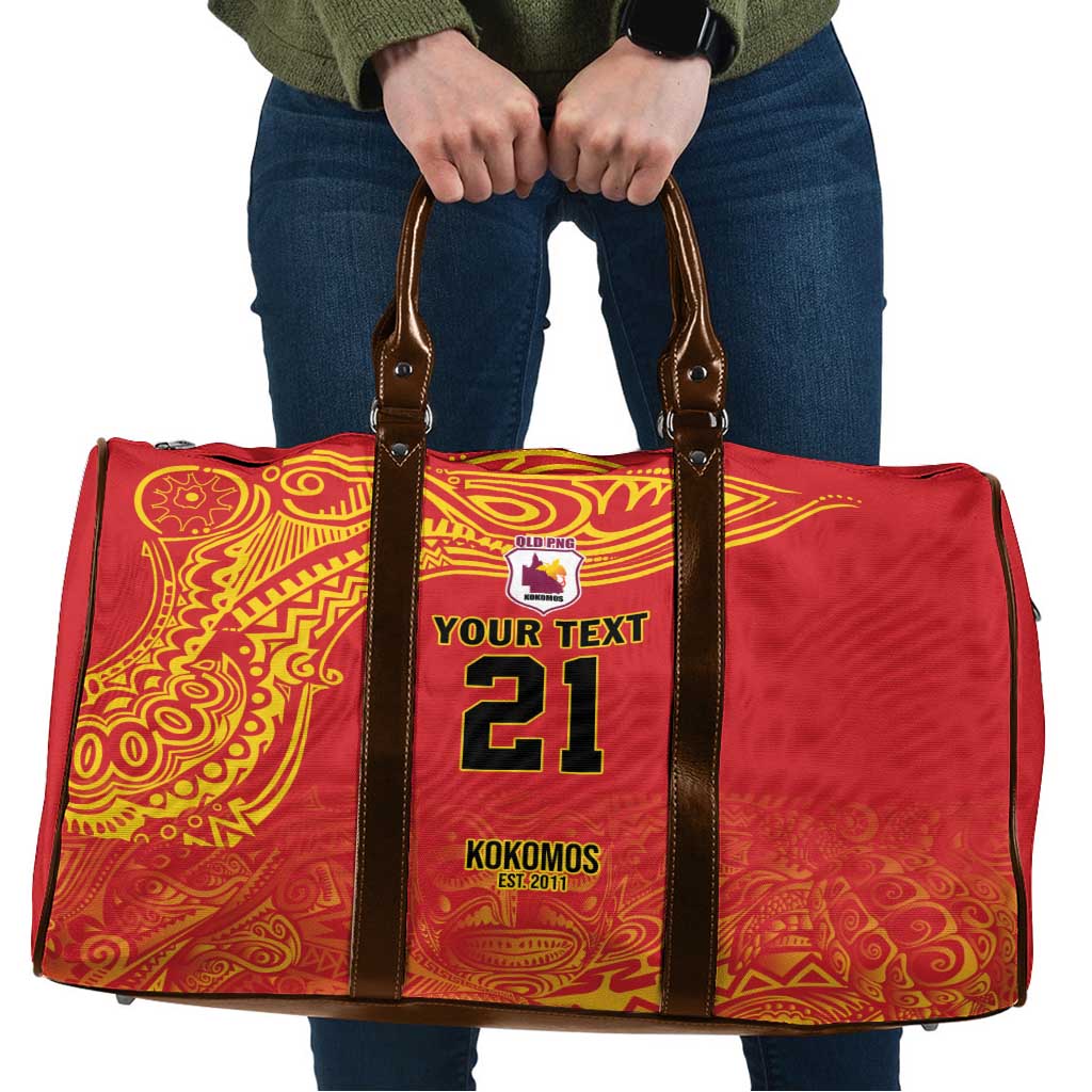 Queensland Papua New Guinea Custom Travel Bag All Red Pacific PNG Tribal Style - Aussie Hoodie